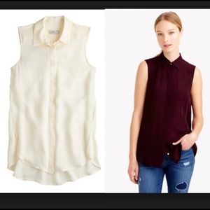 JCREW silk sleeveless collar button down shirt